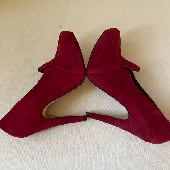 Nine West leather suede red wine hidden platform heels pointed toe size 10.5M - Picture 7 of 11